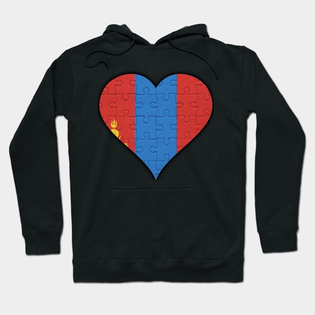 Mongolian Jigsaw Puzzle Heart Design - Gift for Mongolian With Mongolia Roots Hoodie by Country Flags